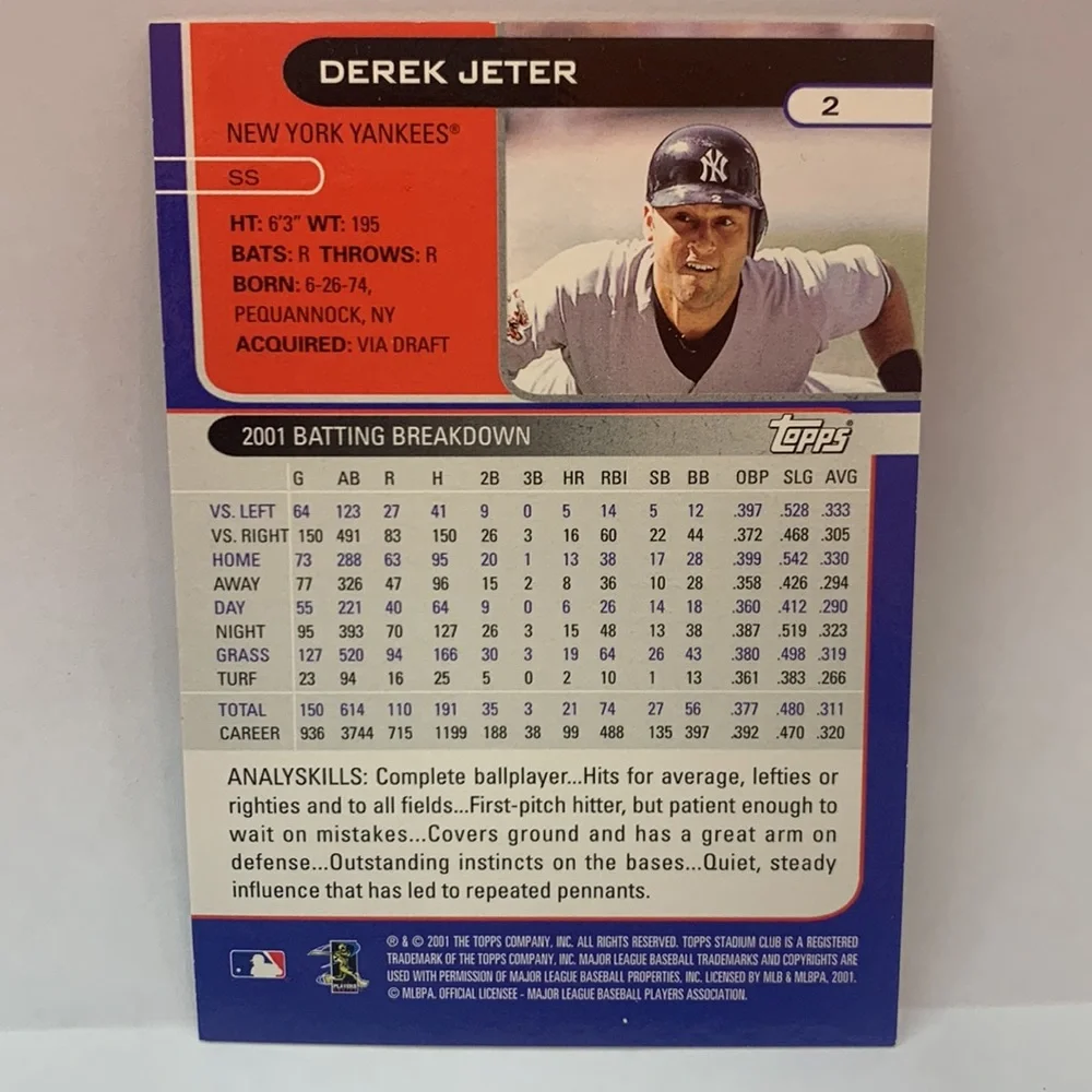 2001 Stadium Club Derek Jeter Yankees #2 (016)